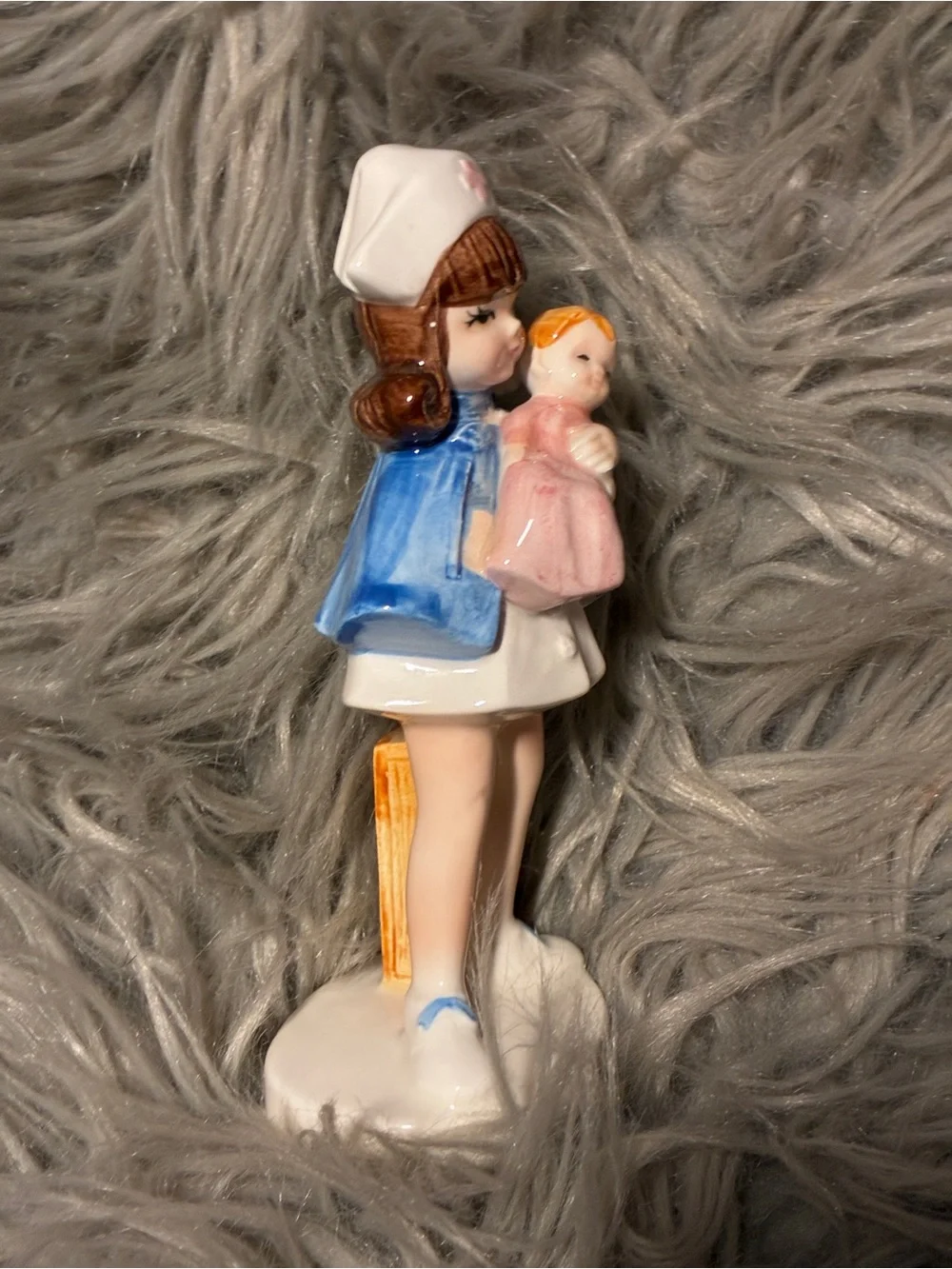 Lefton Ceramic Nurse Figurine in White, Blue, Pink and Gold